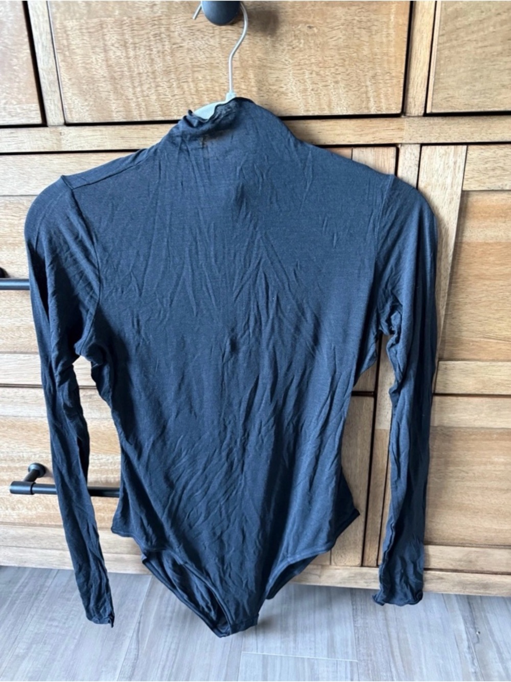 SKIMS Black Long-Sleeve Sheer Mock Neck Bodysuit